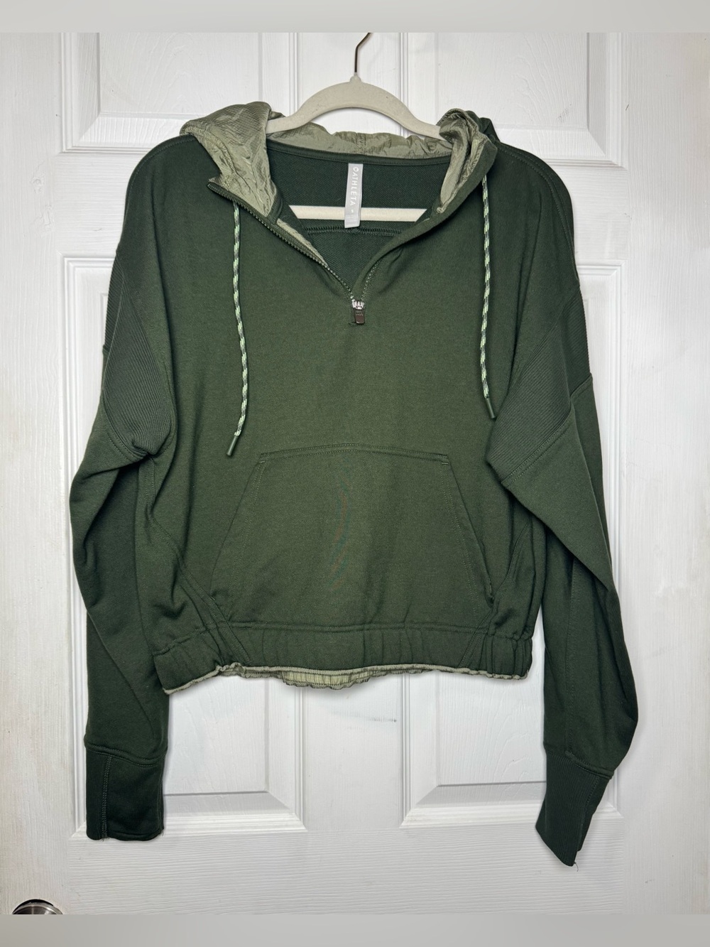 Athleta Ascend Warm Up Half Zip Olive Green Hoodie Women’s Small Workout Active - Picture 15 of 15
